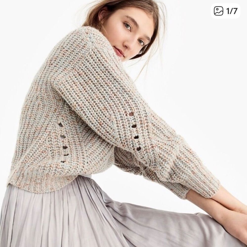 Point Sur Wool Blend Chunky Knit Boxy Sweater Marled Blue Gray